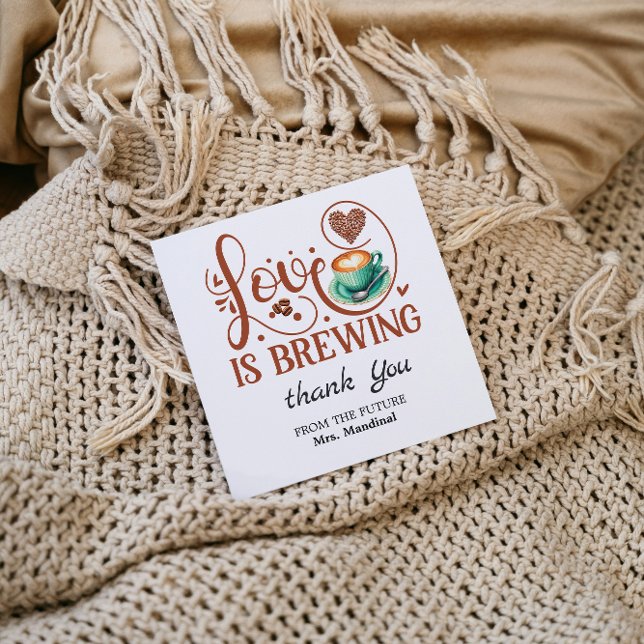 Tarjeta De Agradecimiento Love Is Brewing Bridal Shower Terracotta Coffee  (Love Is Brewing Bridal Shower Terracotta brown color latte Coffee theme winter fall Thank You Card)