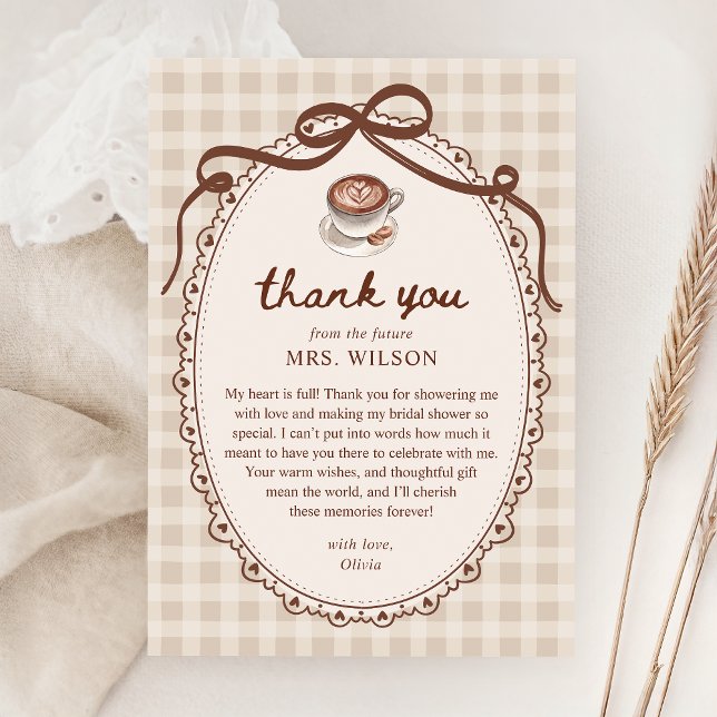 Tarjeta De Agradecimiento Love is Brewing Gingham Coffee Bridal Shower (Subido por el creador)