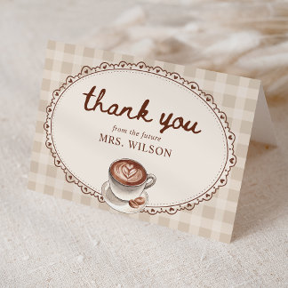 Tarjeta De Agradecimiento Love is Brewing Gingham Coffee Bridal Shower