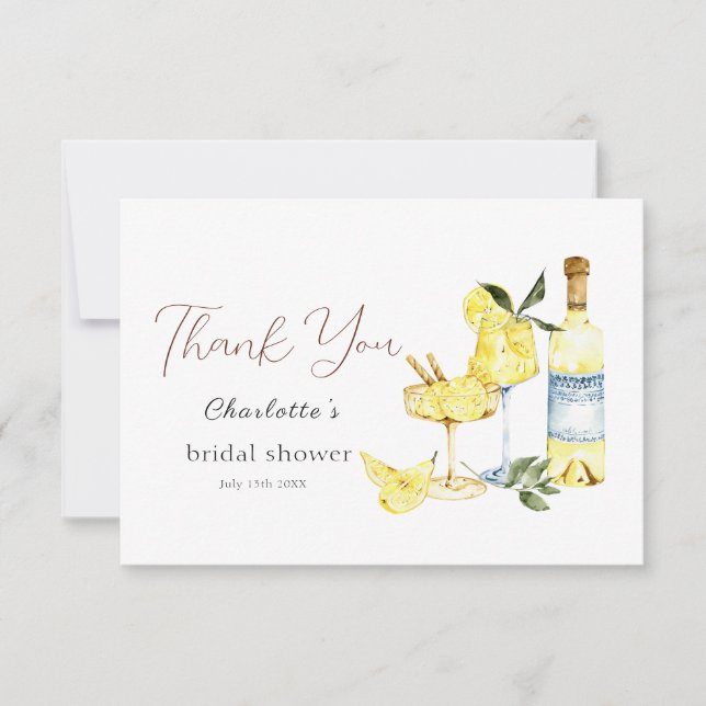 Tarjeta De Agradecimiento Love Limoncello Cocktail Bridal Shower (Anverso)