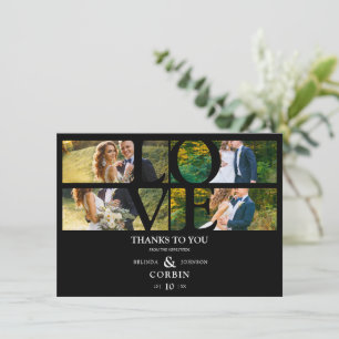 Tarjeta De Agradecimiento Love Quote Black Trendy Collage Wedding 4 Photos