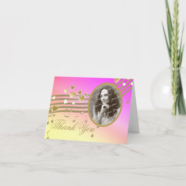 Tarjeta De Agradecimiento Love Song Notes Photo (Anverso)