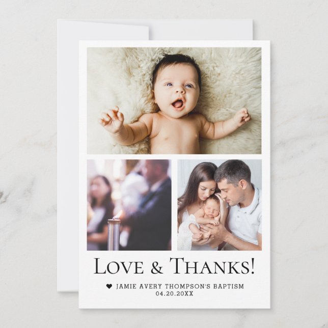 Tarjeta De Agradecimiento Love & Thanks Baby Baptism Photo Collage Grid  (Anverso)