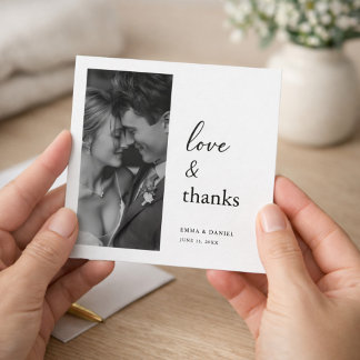 Tarjeta De Agradecimiento Love & Thanks | Classic Wedding Photo Square