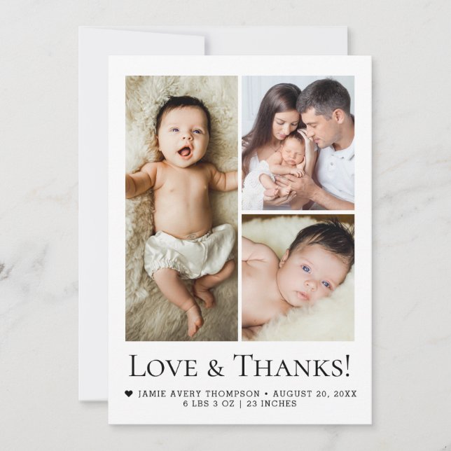 Tarjeta De Agradecimiento Love & Thanks Photo Collage Birth Announcement (Anverso)