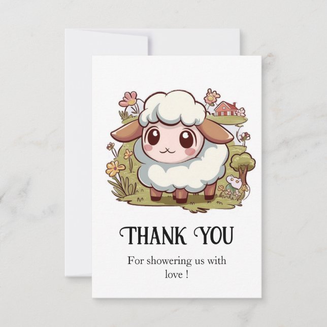 Tarjeta De Agradecimiento Lovely Farmyard Sheep Baby Shower (Anverso)