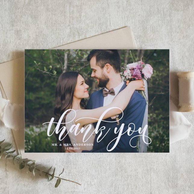 Tarjeta De Agradecimiento Lovely Modern Calligraphy Wedding Photo Thank You (Subido por el creador)