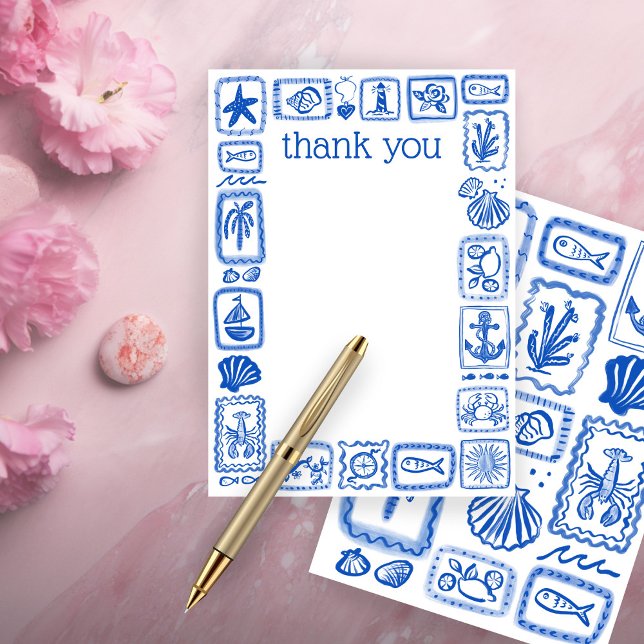 Tarjeta De Agradecimiento LoveNotes from the Sea Modern Cute Bridal Shower (LoveNotes from the Sea Modern Cute Bridal Shower Thank You Card
)