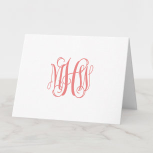 Tarjeta De Agradecimiento Lt Coral 3 Initial Vine Script Monogram DIY BG