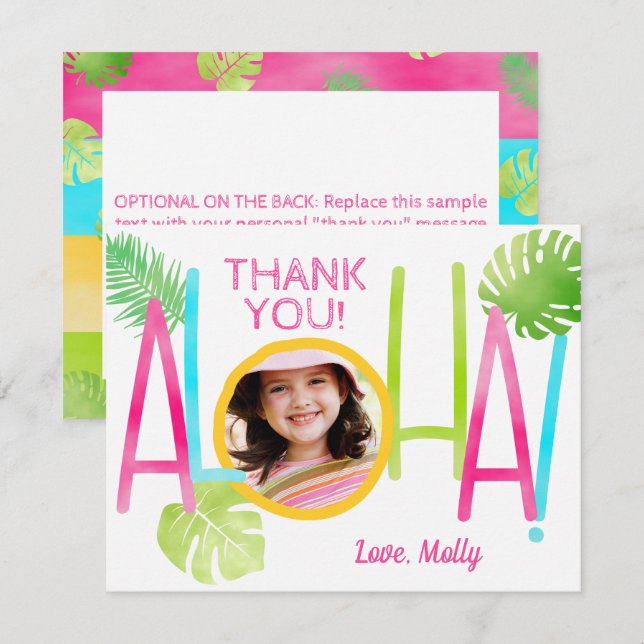 Tarjeta De Agradecimiento Luau Birthday Tropical Aloha Photo (Anverso / Reverso)