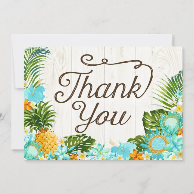 Tarjeta De Agradecimiento Luau Tropical Floral Beach Rustic Gracias (Anverso)