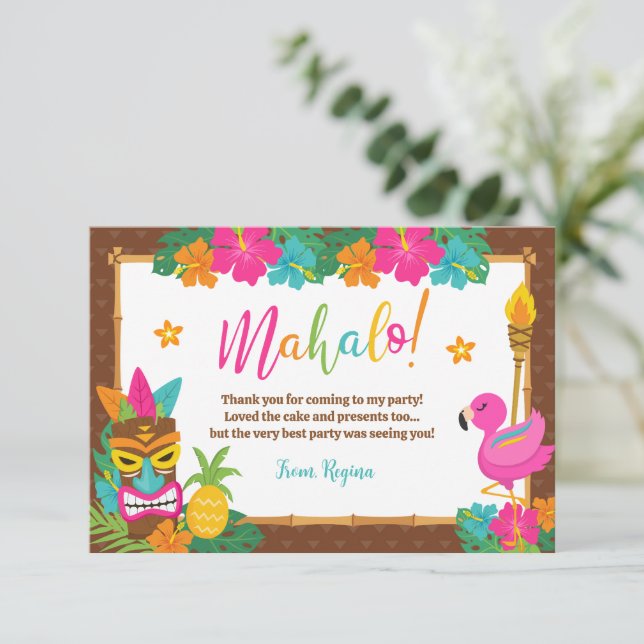 Tarjeta De Agradecimiento Luau Tropical Hawaiano (Anverso de pie)