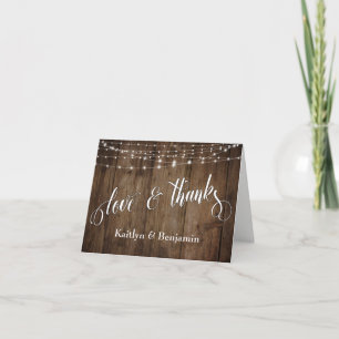 Tarjeta De Agradecimiento Luces Blancas de Madera Rústica Amor y Gratitud