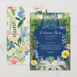 Tarjeta De Agradecimiento Luces Brillantes Jardín Floral Azul Despedida de S