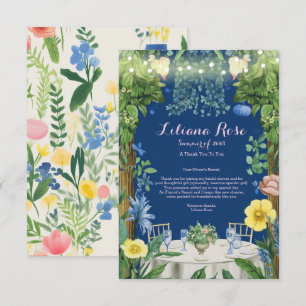 Tarjeta De Agradecimiento Luces Brillantes Jardín Floral Azul Despedida de S