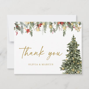 Tarjeta De Agradecimiento Luces de árbol de Navidad Invierno Pino Boda
