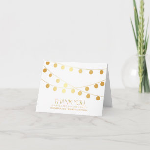 Tarjeta De Agradecimiento Luces de boda de papel de oro Gracias