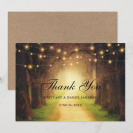 Tarjeta De Agradecimiento Luces de Cadena de Camino del Bosque Rústico Boda 
