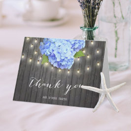 Tarjeta De Agradecimiento Luces de Cadena de Hortensias Azules de Madera de