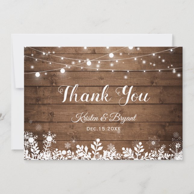 Tarjeta De Agradecimiento Luces de Cadena de País Rústico Copos de Nieve de  (Anverso)