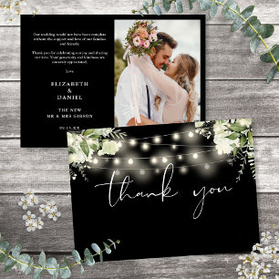 Tarjeta De Agradecimiento Luces de Cadena de Verde Floral Elegante Foto