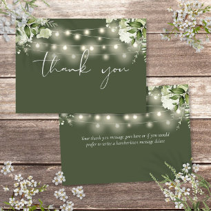 Tarjeta De Agradecimiento Luces de Cadena de Verde Floral Oliva