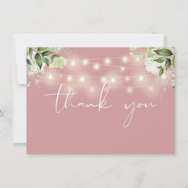 Tarjeta De Agradecimiento Luces de Cadena de Verde Floral Rosa Polvoriento