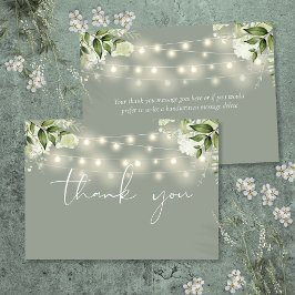 Tarjeta De Agradecimiento Luces de Cadena de Verde Floral Verde Salvia
