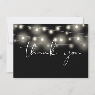 Tarjeta De Agradecimiento Luces de Cadena Escritura Caligrafía Negro y Blanc
