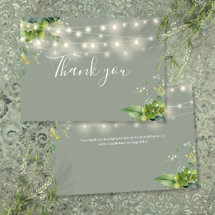 Tarjeta De Agradecimiento Luces de Cadena Floral Verde Salvia