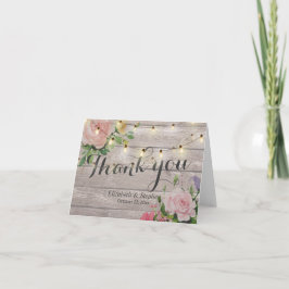 Tarjeta De Agradecimiento Luces de Cadena Florales de Madera Rústica Agradec