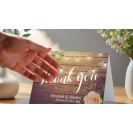 Tarjeta De Agradecimiento Luces de Cadena Florales de Madera Rústica Agradec