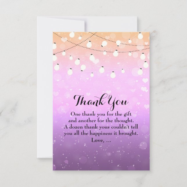 Tarjeta De Agradecimiento Luces de cadena púrpura Sparkle Glam Gracias Carta (Anverso)