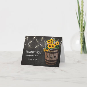 Tarjeta De Agradecimiento Luces de Cadena Viñedo Rústico Girasol Gracias
