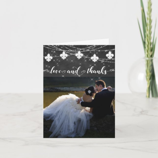 Tarjeta De Agradecimiento Luces de carbón vegetal de Fleur de Lis | Foto Amo (Anverso)