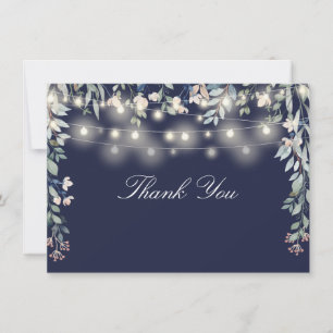 Tarjeta De Agradecimiento Luces de Cuerda de Flores Silvestres Azules Marino