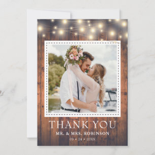 Tarjeta De Agradecimiento Luces de Cuerda de Madera Rústica Boda Foto