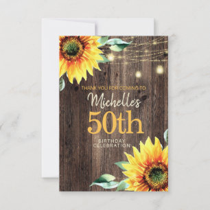 Tarjeta De Agradecimiento Luces de Cuerda de Madera Rústica con Girasoles pa