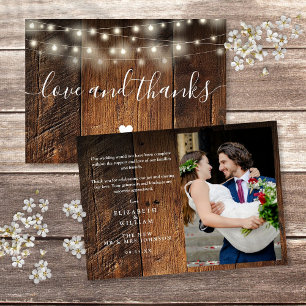Tarjeta De Agradecimiento Luces de Cuerda de Madera Rústica para Bodas Foto