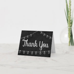 Tarjeta De Agradecimiento Luces de Cuerda de Pizarra de Gracias en Blanco y