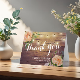 Tarjeta De Agradecimiento Luces de Cuerda Florales de Madera Rústica Agradec