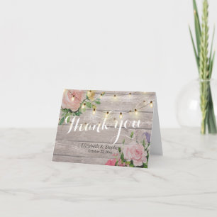 Tarjeta De Agradecimiento Luces de Cuerda Florales de Madera Rústica Agradec