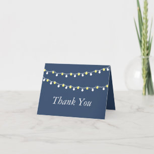 Tarjeta De Agradecimiento Luces de Cuerda Modernas, Boda Amarillas y Blancas