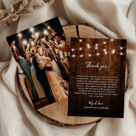 Tarjeta De Agradecimiento Luces de Cuerda Rústicas, Foto y Boda de Madera