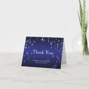 Tarjeta De Agradecimiento Luces de Estrellas en Azul Metálico Oscuro - Graci