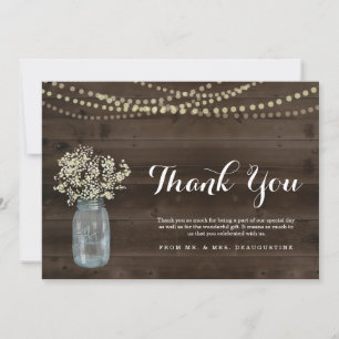 Tarjeta De Agradecimiento Luces de hadas y madera rústica personalizadas