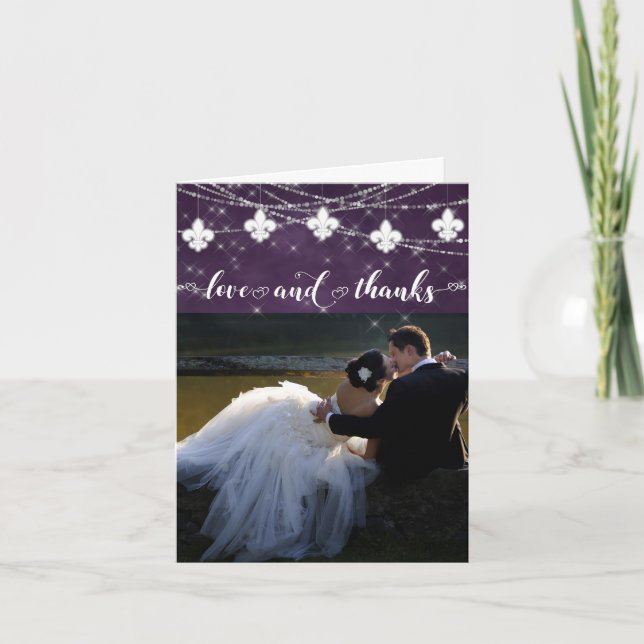 Tarjeta De Agradecimiento Luces de la berenjena de Fleur de Lis | Plum Photo (Anverso)