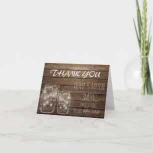 Tarjeta De Agradecimiento Luces Elegantes Rústicas de Tarro de Mason para Bo