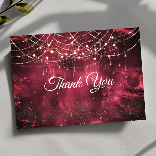 Tarjeta De Agradecimiento Luces festivas rojas doradas chic