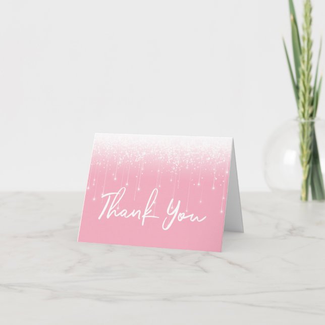 Tarjeta De Agradecimiento Luces modernas dulce blanco rosado 16 (Anverso)
